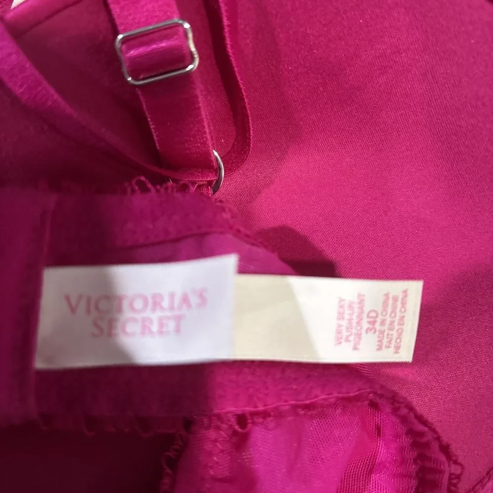 Victoria's Secret Bra Women's 34D Pink Very Sexy Push Up Lace Floral Underwire